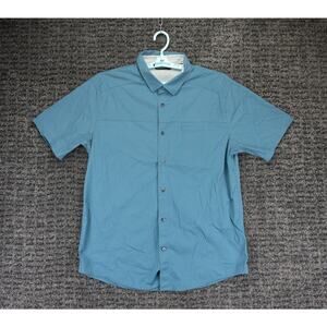 Under Armour Shirt Mens XL Blue Fitted Short Sleeve Button Up Stretch Casual